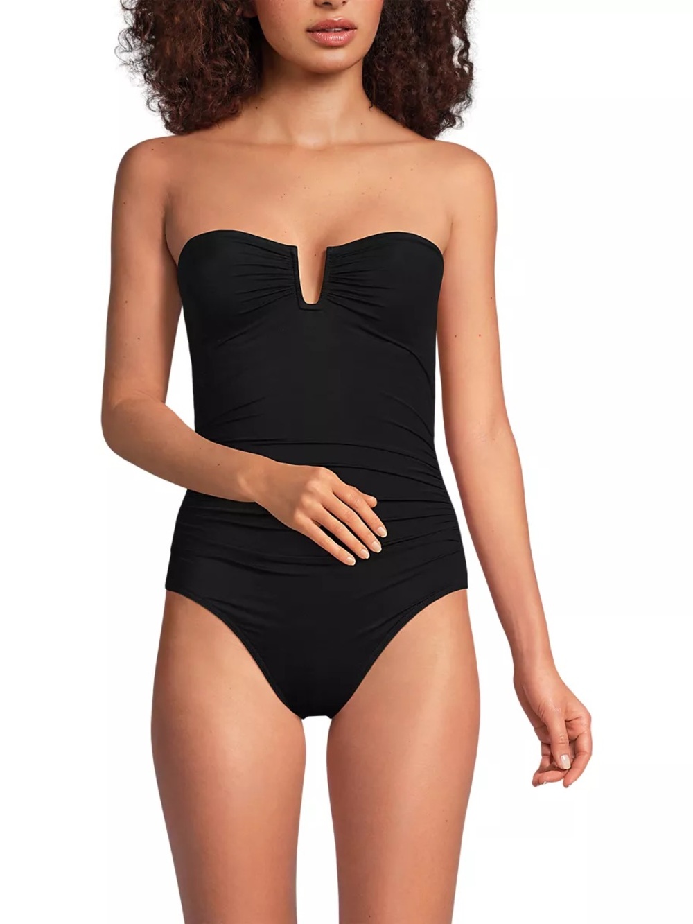 Lands' End Black Strapless One-Piece with V-Notch